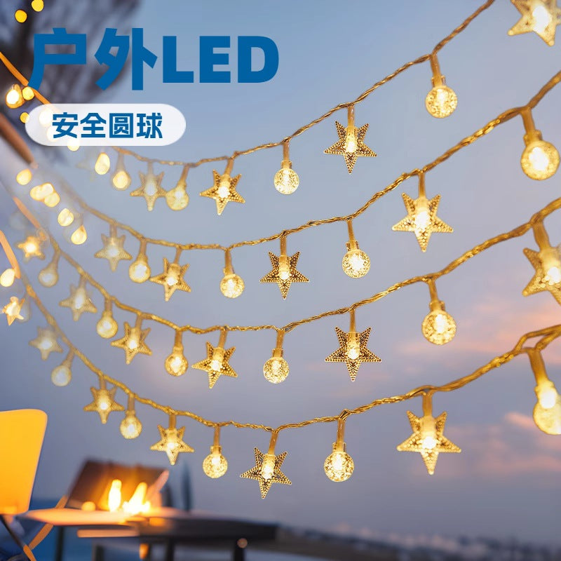 Outdoor camping led round ball light string room atmosphere bubble ball light string outdoor battery box decorative star light