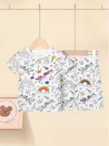 Cartoon european and american cross-border exclusive children's home clothes pajamas suit sketch comfortable breathable diy hand-painted graffiti