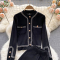 Light mature style knittingsuit women's autumnew arrivalsense of design single breasted cardiganhigh waistslimming lookloose pantstwo-piece set