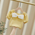 Fresh & sweet short-sleeve bow t-shirt for girls - new summer collection: baby girl's basic tee with puff sleeves