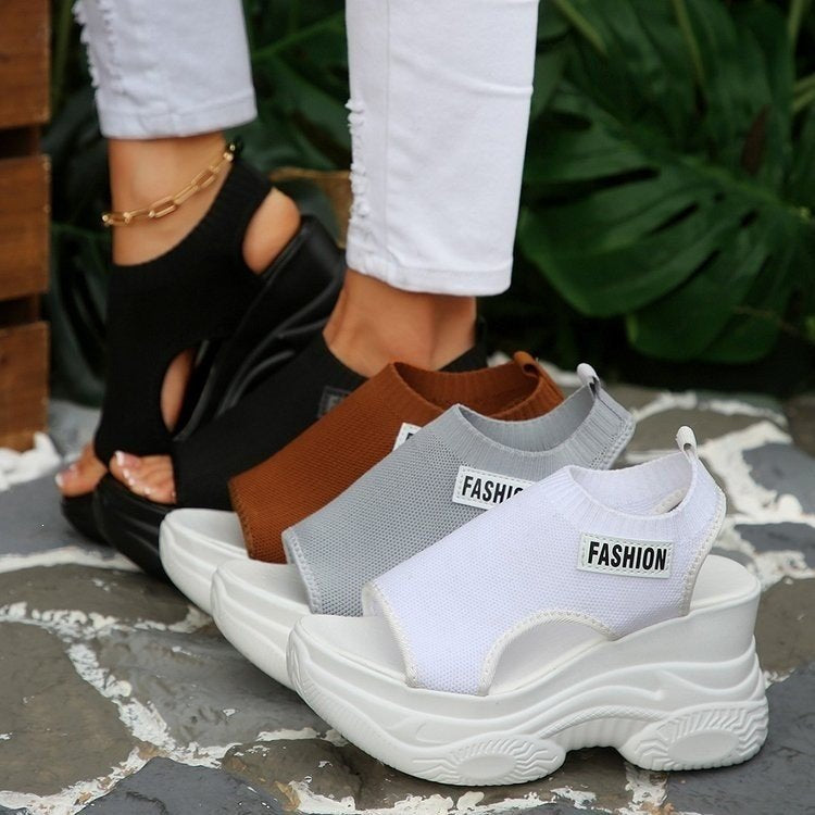 Exportplus sizethick sole sandals summernew arrival fish mouth fairy style platform bottom high heel fly woven sports sandals