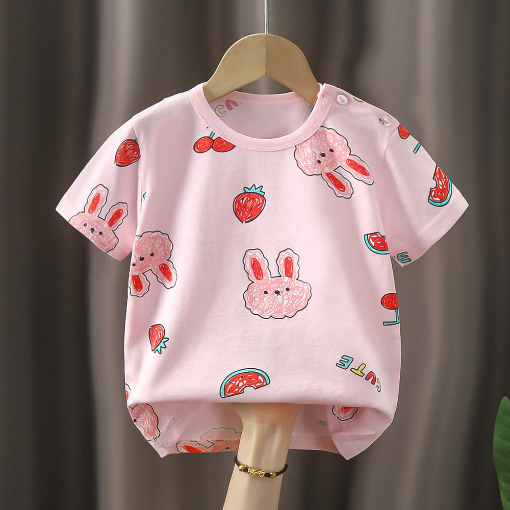 Kids' short-sleeve t-shirt, 100% cotton, baby undershirt, boys' and girls' summer top, 0-7 years old, dropshipping available