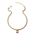 Wholesale autumn/winter necklaces: european and american style cute cherry alloy rhinestone pendant, versatile high-end gold-plated women's choker necklace