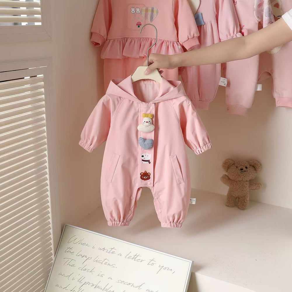 Baby rompers fashionable windbreaker super cute outdoor crawling suit spring and autumn baby girl one-piece hooded outwear