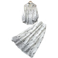 French chic lantern sleeve cardigan & high-waisted midi skirt two-piece set - women's autumn slimming & elegant commute outfit
