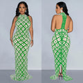 C6895 cross-border   fashion women's solid color sequin halter backless maxi dress