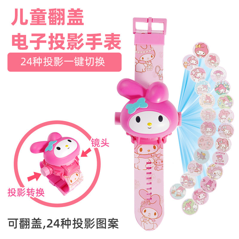 Sanrio 24-image projection doll mask with flip-top digital watch kuromi star dew melody jade dog