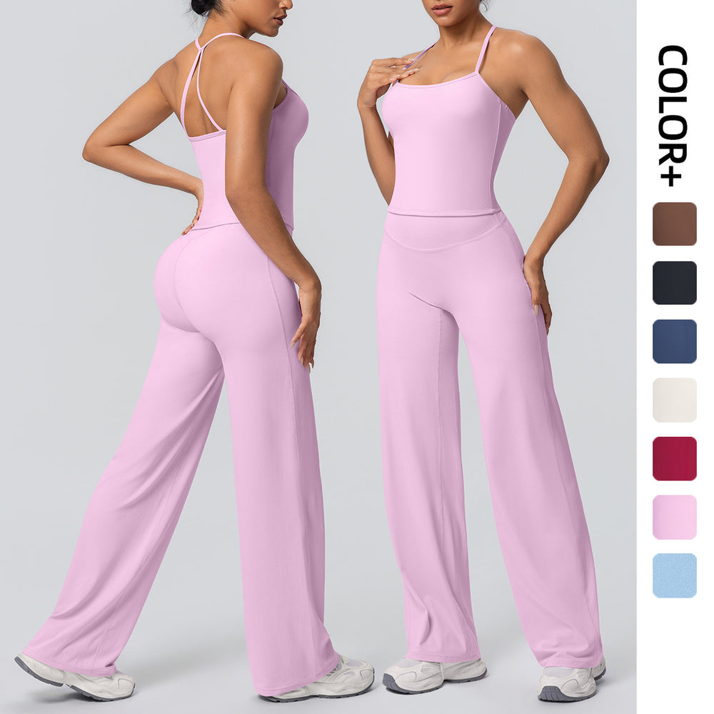 High-waisted, butt-lifting, cloud-soft, quick-drying yoga set featuring a sexy camisole and racerback design. perfect for outdoor activities, casual wear, running, and fitness