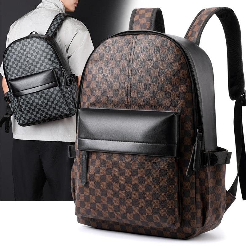 Business Trend Plaid Backpack Versatile Casual Men's Commuter Computer Backpack Large Capacity Travel Backpack School Bag