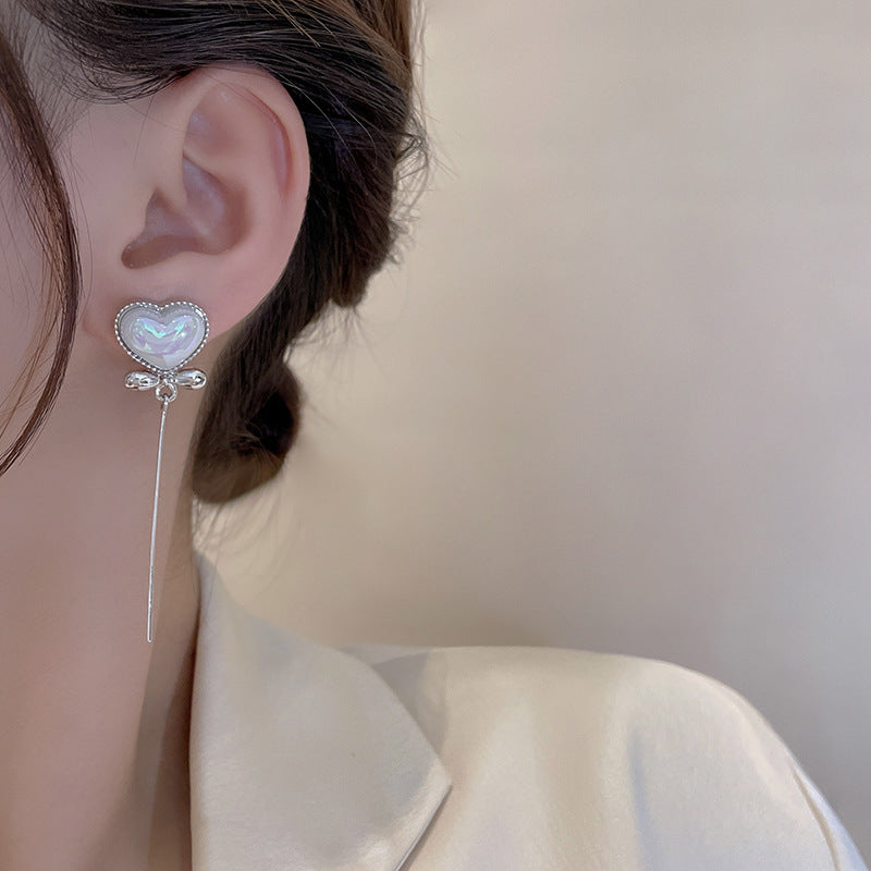 Ins trendy love pearl earrings high-end popular fashion long tassel earrings versatile elegant silver needle wholesale