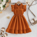 Exportsummergirldress orange brown flying sleeve vest finale lacepatchworkpleatedkids princess dress