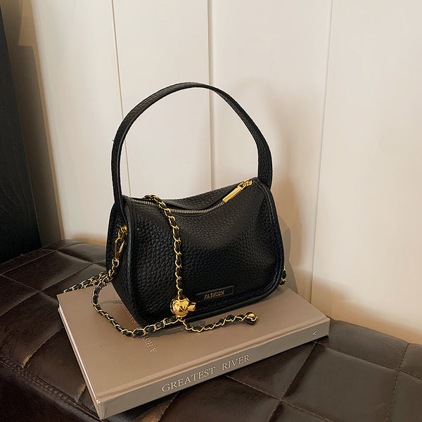2025 autumn and winter new light luxury handbag bag lychee pattern soft leather large capacity solid color shoulder bag hand bag