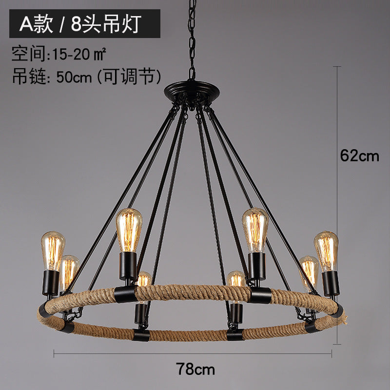 American retro hemp rope chandelier creative hotel lobby B & B restaurant lamp personalized industrial style hotel box lamp