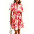 0 european and american cross-border summer women's elegant vacation print tie-strap short sleeve dress