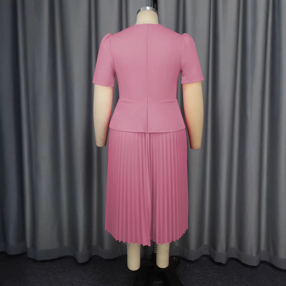 New arrival cross-border work clothingdress lapel short sleeve design double breasted decoration pleated skirt pleateddres