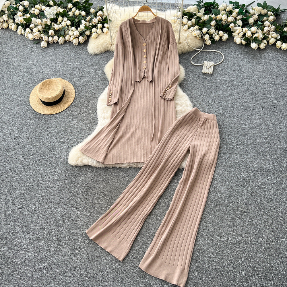 Xiaoxiangfeng wear women's autumeasiest for match sleeveless v neckvest vest loosepantsknittingcardiganhigh waistpants