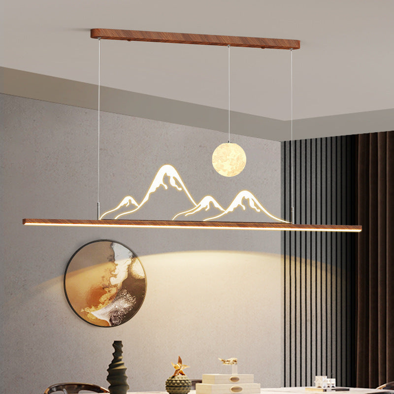 Walnut color Zhongshan lamps, antique restaurant chandelier, wabi-sandy wind, advanced sense, retro dining table, tea room one-word lamp