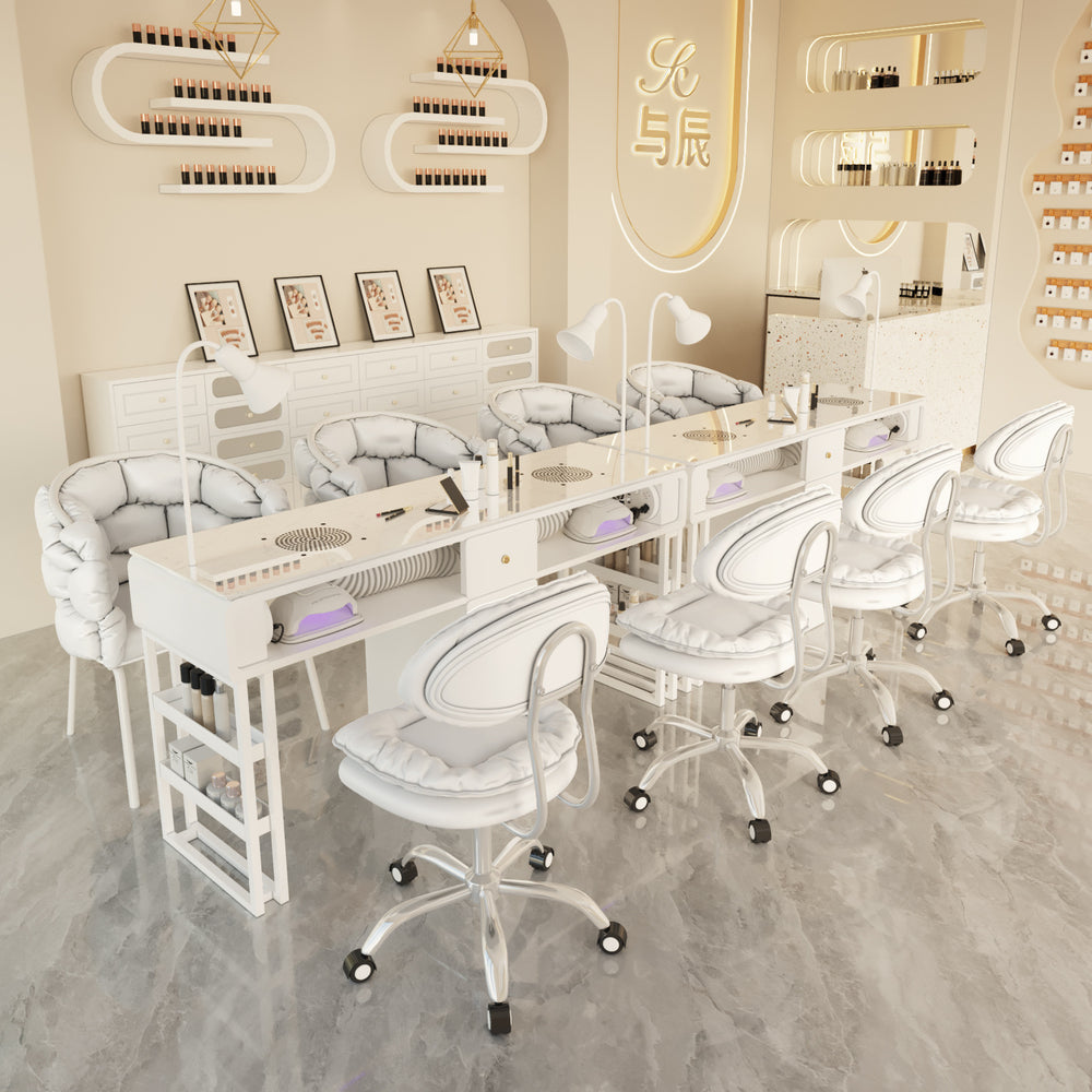 New arrival: extra-wide 45 turbine engraved grade vacuum marble & porcelain surface multifunctional minimalist nail table and chair set