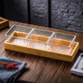 Transparent ripple 3-compartment fruit plate + wooden tray, thickened plastic