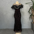 Rose sequin bodycon mermaid evening gown maxi dress off-the-shoulder ruffle luxury african european women's clothing