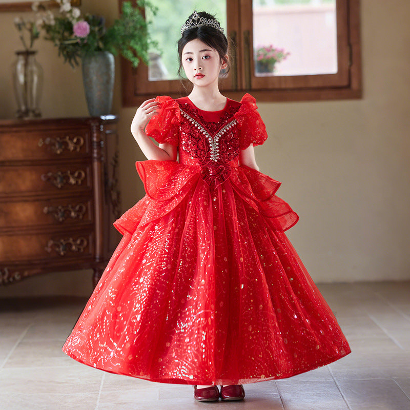 Girls' formal dress - stunning princess gown - high-end little girl's hostess/piano performance dress - princess style sequin dress