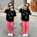 Girls' summer short-sleeve outfit:  new stylish girls' casual summer t-shirt and lightweight wide-leg pants set