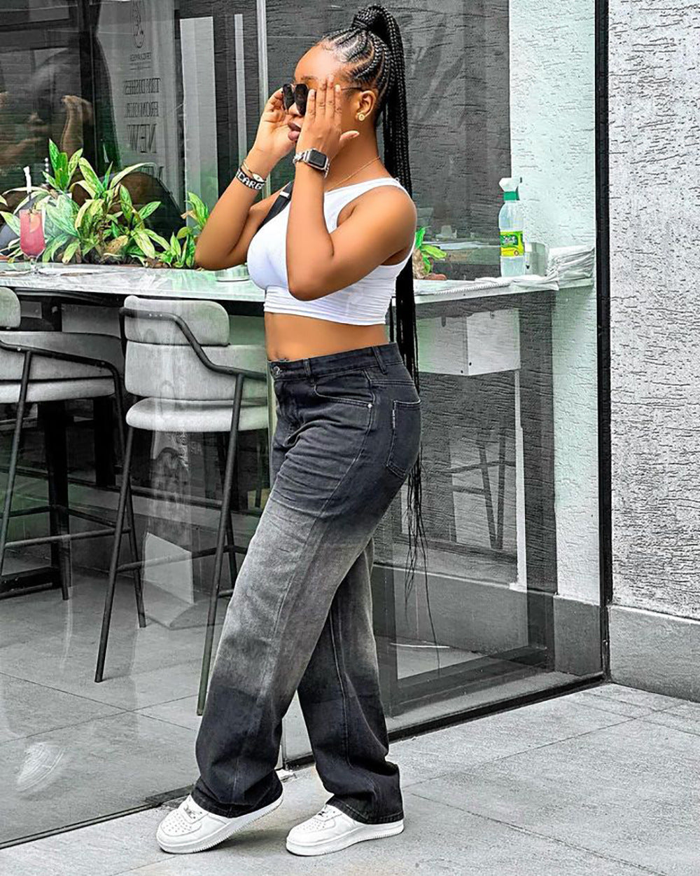 European and american cross-border women's jeans:  new arrival, street style hot girl washed gradient straight leg casual jeans