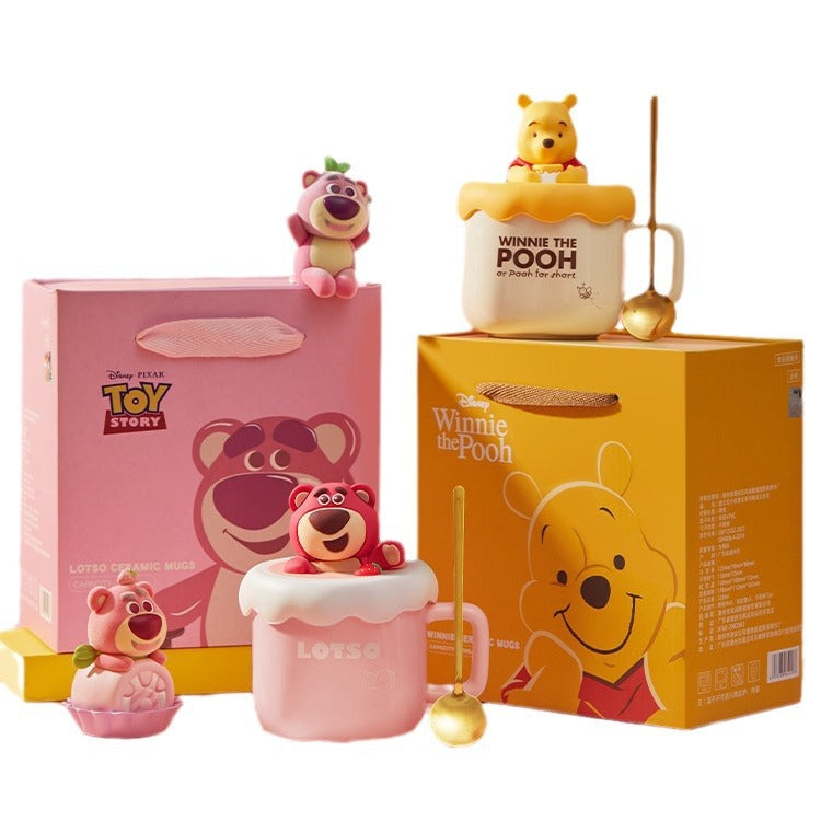 Ceramic cup gift box mug with lid with spoon coffee cup holiday gift box cartoon cup cute water cup