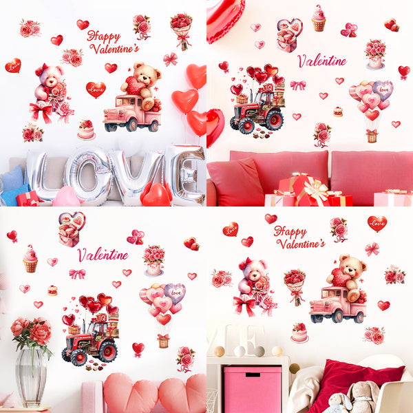 Cross-border   Valentine's Day love bear balloon sticker family room living room decoration sticker wholesale