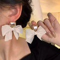 Japanese and korean style simple elegant mesh bow earrings high-end french popular earrings women's trendy cold style earrings