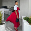 European and american style women's summer  elegant bubble sleeve blouse collar high waist slimming dress - faux two-piece