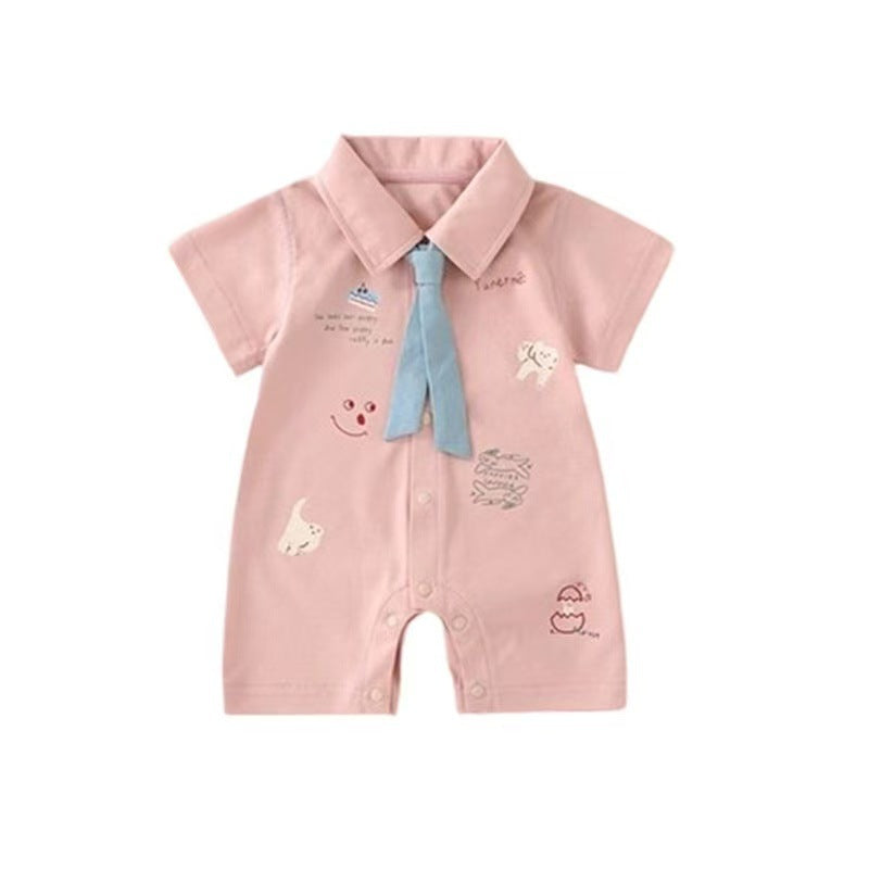Baby short-sleeve romper: adorable summer outfit for little boys - stylish and trendy for summer strolls and crawling!