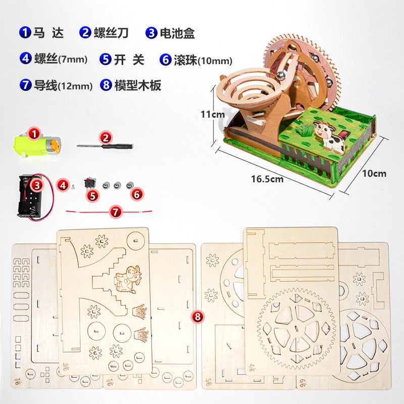 Electric ball slide, children's handmade DIY technology small production small invention, student puzzle wooden assembly teaching aids