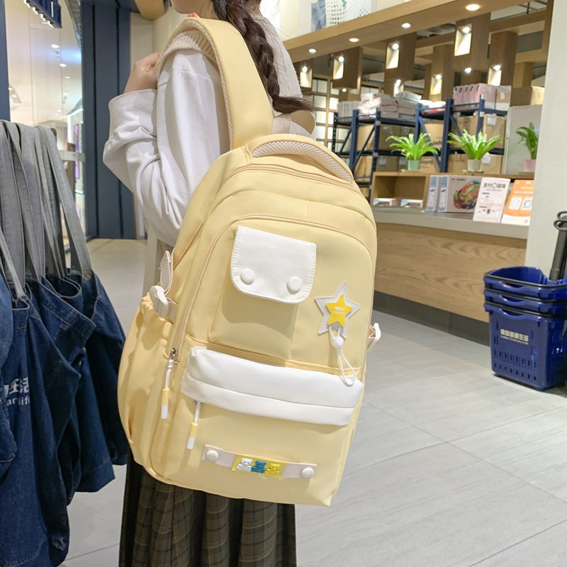 New ins college style large-capacity schoolbag Japanese simple  style backpack solid color value student bag