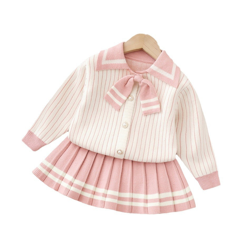 autumn new arrivals: girls' cardigan sweater set - preppy two-piece outfit
