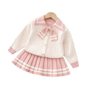 autumn new arrivals: girls' cardigan sweater set - preppy two-piece outfit