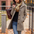 Fashionfall and winter style women's outwear herringbone pattern large lapel single breasted flap pocket pants design slimming lookwoolen coat supply