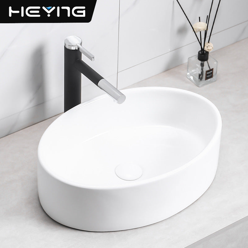 陶瓷一体洗手盆简约椭圆艺术台上盆卫生间小户型洗漱单盆厂家批发