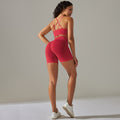 fashion seamless tight cross back sports intimates yoga suit running fitness shorts two-piece set
