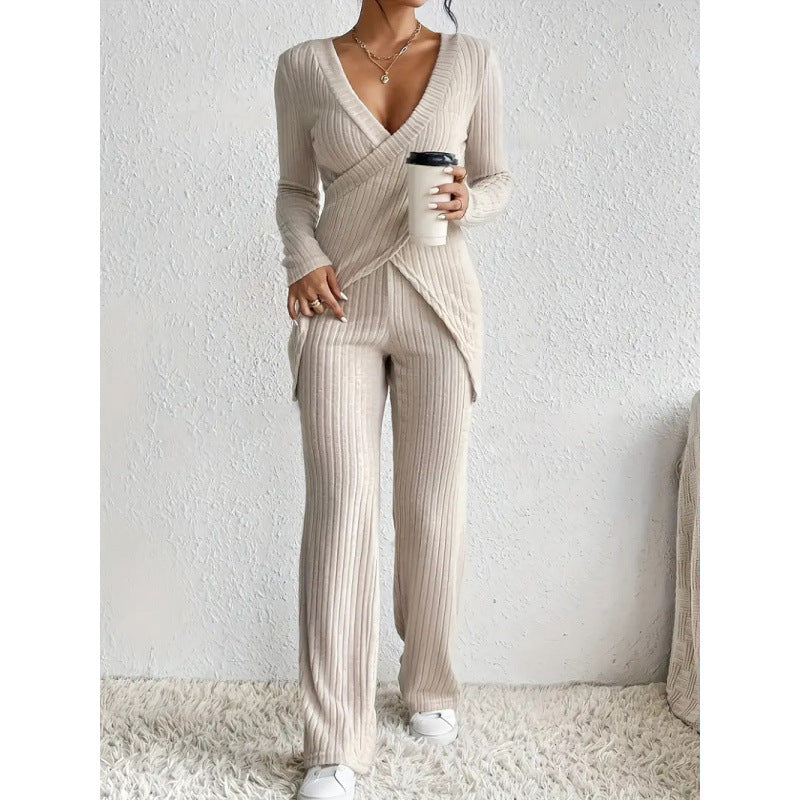 Shipped: hot-selling european and american cross-border style,  new slim-fit long-sleeved, loose high-waisted top and pants set