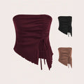 european and american women's clothing  summer new drawstring slit irregular waffle knit bodycon bandeau top