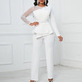 D439 independent station  new long-sleeved elegant mesh stitching beading slimming look banquet large size foreign trade jumpsuit
