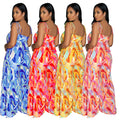 C6878 cross-border   fashion women's sexy printed cami pleated wide-leg jumpsuit