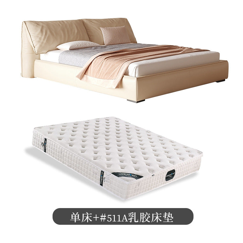Foshan factory customized elephant ear genuine leather soft-packed bed, italian minimalist cream style master bedroom double bed