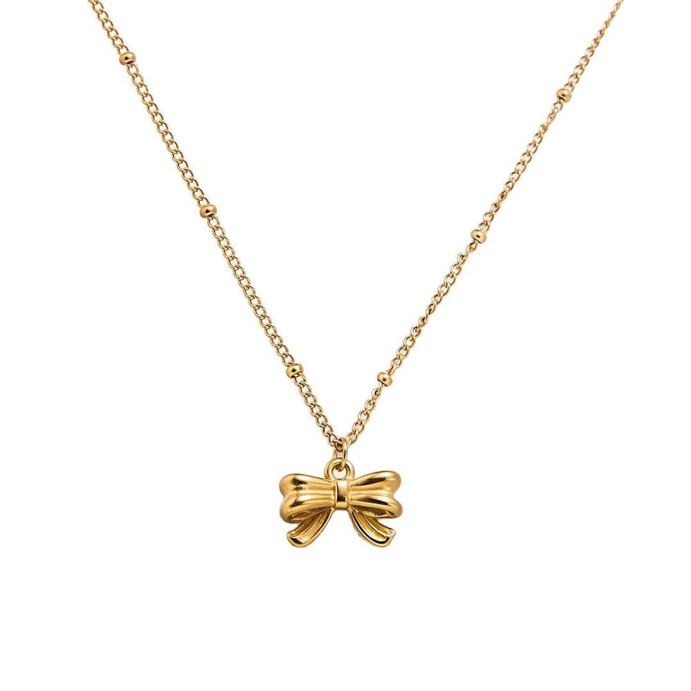 Fresh and sweet "runaway princess" bowknot 18k gold-plated titanium steel necklace - women's luxury design clavicle chain wholesale
