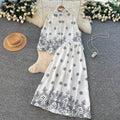 French chic two-piece set: autumn lantern sleeve blouse & high-waisted maxi skirt - effortless style for work or play