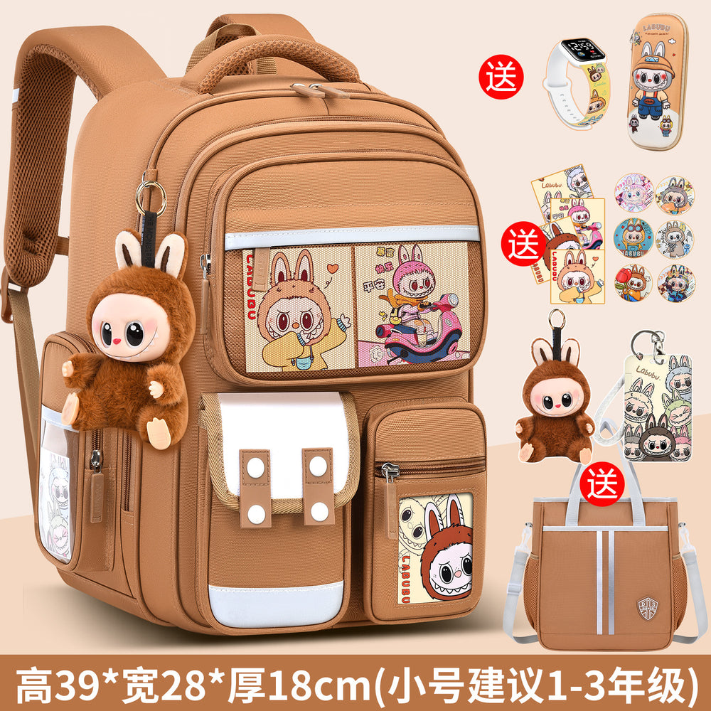 2026 new labubu backpack for girls, elementary school students grades 1-6, boys' lightweight kids' backpack, spine protection, and weight reduction
