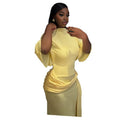 Fashion styleexport women's backless sexy pleated loose hip skirt one-line collar strap slit long dress trendy