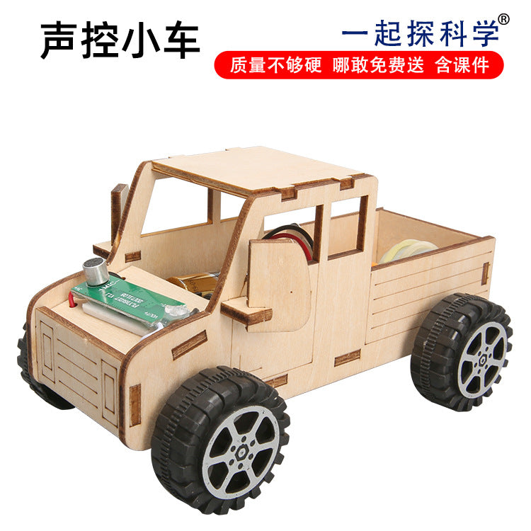 Voice-activated car children's technology handmade small DIY car material package student steam science educational toys