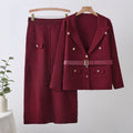 new european and american fashionable and elegant herringbone jacquard knitted export two-piece knit set dress